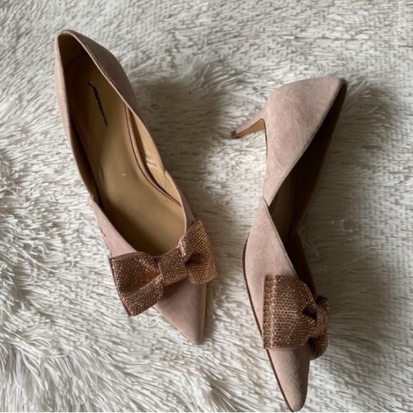 New women Sz 9 kitten heel bow statement d'orsay opal blush sophisticated shoes - Picture 7 of 8